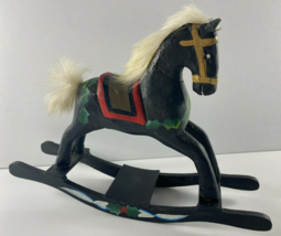 Decorative Wooden 9.25 in long Rocking Horse Black Red Christmas Decor - £18.19 GBP