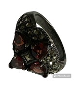 Vintage Garnet Marcasite Sterling Silver Statement Ring Size 6 - $2,690.51 MXN
