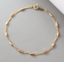 14ct Solid Gold Bugle Bead Twin Chains Bracelet - 14K Au585, rose, stylish, gift - £210.36 GBP