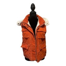 Vintage Oleg Cassini Orange Sherpa Lined Corduroy Vest Removable Hood Si... - $16.83