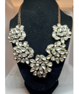 SUGARFIX NECKLACE FLOWERS STATEMENT FACETED CLEAR RHINESTONES Chunky Clu... - £11.60 GBP