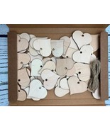 Blank Wooden Heart Ornaments Unfinished with Twine 50 Pack Valentines Day - £19.05 GBP