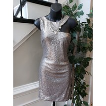 Symphony Fit &amp; Flare Dress Womens Size M Gray Casual Sequin Crew Neck Sl... - £23.25 GBP