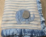 A.D. Sutton &amp; Sons Blue Stripes Elephant Baby Blanket I LOVE YOU Satin Trim - £17.45 GBP