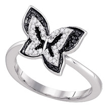 10K White Gold Black Color Enhanced Round Diamond Womens Butterfly Ring Cluster - $439.00