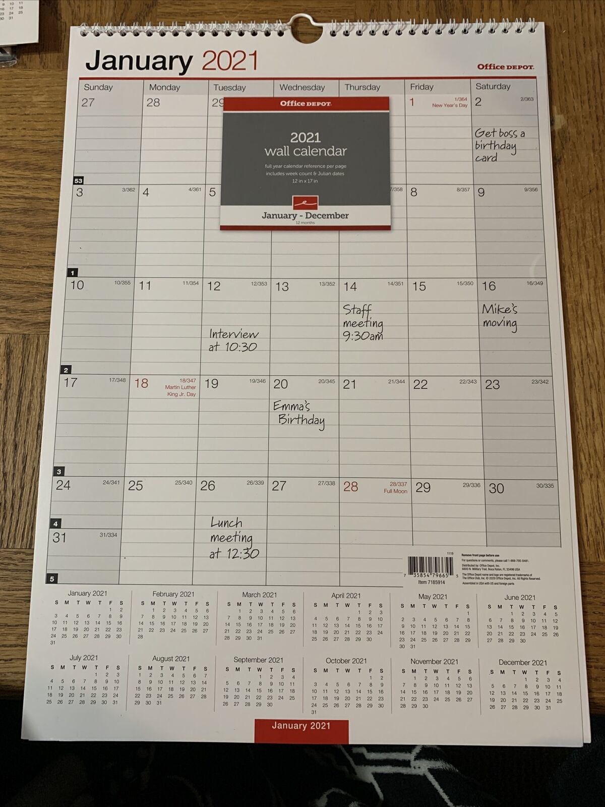 Office Depot 2021 Monthly Wall Calendar - $9.44