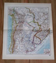 1928 Original Vintage Map Of Argentina Buenos Aires Chile Brazil South America - £13.66 GBP