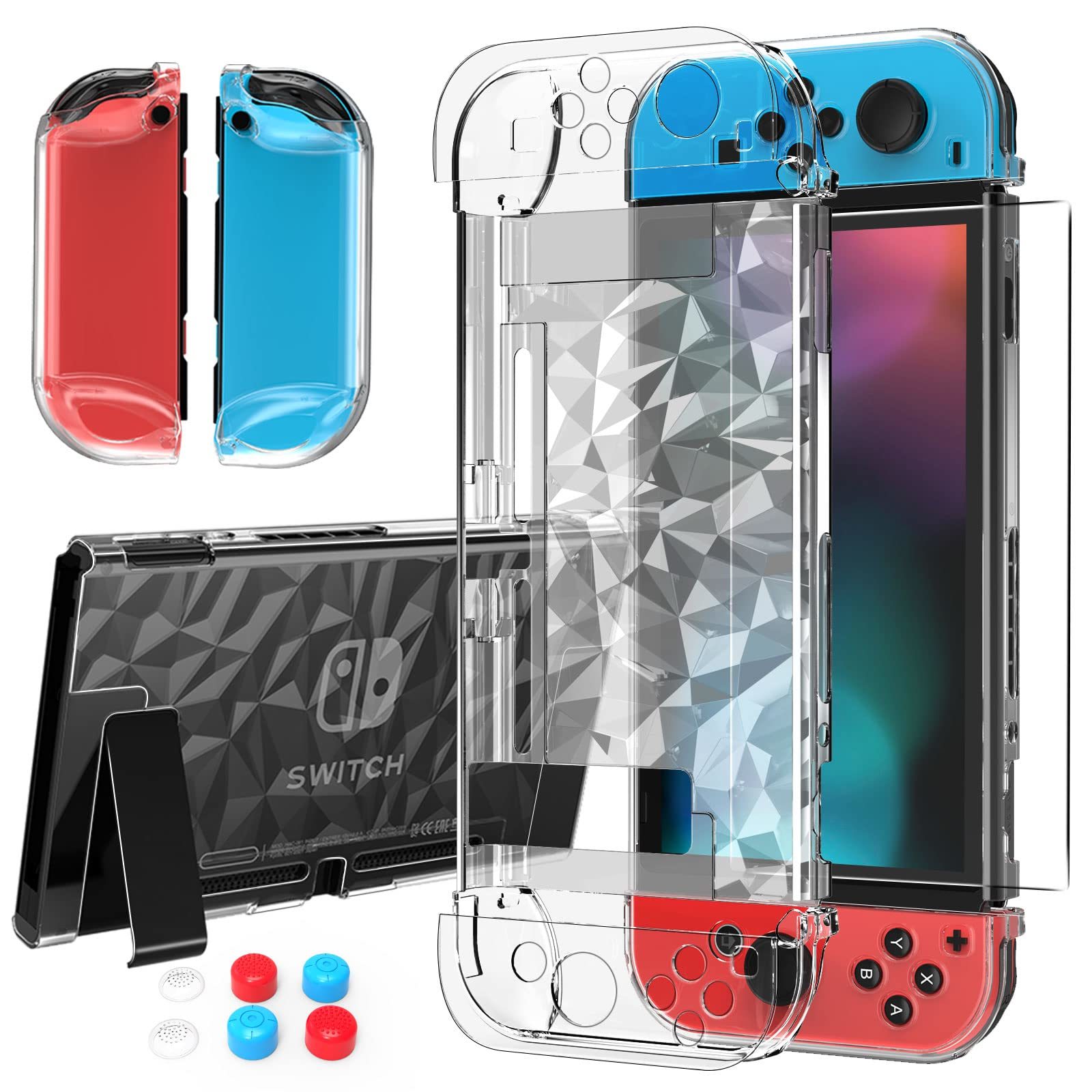 Case Compatible with Nintendo Switch with Protective Film, Transparent Protecti