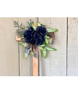 Hand-Painted Pine Cemetery Cross: Navy Blue Roses Grave Decoration - $26.00