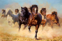 Art Print Decor Horse Group Running  Wall  Giclee oil painting printed on canvas - £7.58 GBP+