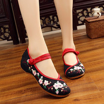 Peach Flower Embroidered Women Canvas Ballet Flats Vintage Comfortable Chinese S - £22.22 GBP