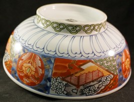 Lovely Japanese Porcelain Bowl with Painted Scenery Floral Design Signed  - $32.00