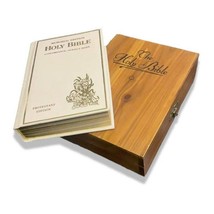 VTG 1976 Holy Bible Cedar Wood Box Memorial Illustrated Protestant White... - $16.99