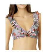 No Boundaries Flounce Ruffle Bralette Bikini Top Size M Gray Multi Flora... - $6.99