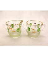 Vintage Bartlett Collins Glass Creamer &amp; Sugar Bowl, Green Tulips, India... - $40.26 CAD