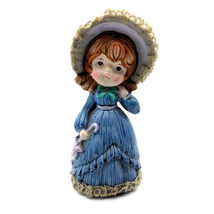 Vintage Coin Bank Girl Purple Bonnet Hand Painted Figurine includes stop... - $6.89