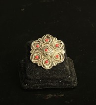 Antique Sterling Made in Israel signed betzalel Coral Round Filigree Brooch - $64.35