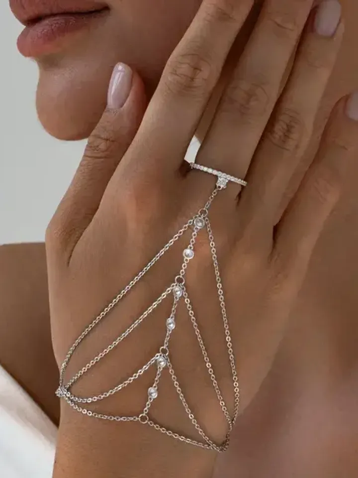 Silver bracelet for women with cubic zirconia, slave bracelet for hand, ... - $125.00