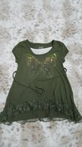 Justice Girls Green Butterfly Sequins  Shirt Size 6 - $8.42