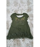 Justice Girls Green Butterfly Sequins  Shirt Size 6 - £6.62 GBP