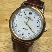 Timex Essentials Quartz Watch Men Dual Tone White Dial Leather Band New ... - £17.07 GBP
