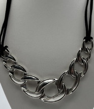 Jewelry Necklace Silver Tone Twisted Oval Shaped Two 6 inch Suede Ropes - £7.46 GBP