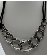 Jewelry Necklace Silver Tone Twisted Oval Shaped Two 6 inch Suede Ropes - £7.47 GBP