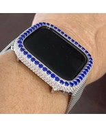 Bling Apple Watch 4/5/6/SE Bezel Face Case Blue Zirconia Diamond Silver ... - $65.55