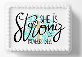 She Is Strong Proverbs 31:25  Christian Edible Image Birthday Cake Topper - £10.59 GBP+