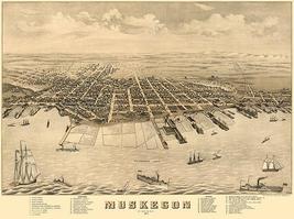 Muskegon, Michigan - 1874 - Aerial Birds Eye View Map Poster - £8.11 GBP+