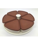 TUPPERWARE LAZY SUSAN SWIVEL SERVER VINTAGE 6 TRIANGLE CONTAINERS BROWN ... - $334.26 MXN