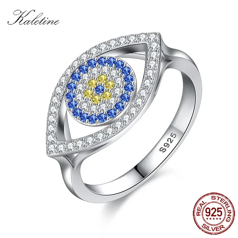 Blue Evil Eye Ring 925 Silver Sterling Rings For Women Lucky Big Turkish Eyes Ch - $26.30