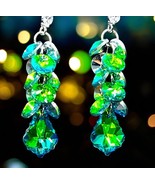 Green Crystal Dangle Earrings l  Long Drop Earrings  Sparkling Statement... - $199.92 MXN