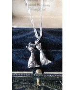 Antique Vintage Victorian 1890-s Silver 2 Cats Pendant on Modern 18 inch... - $88.11