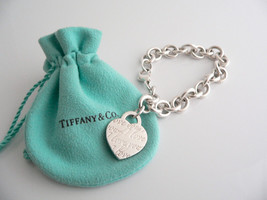 Tiffany &amp; Co Silver I Love You Heart Bracelet Charm Pendant Chain Gift Pouch - £366.74 GBP