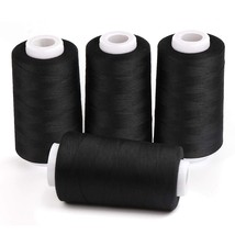 4 X 3000 Yards Serger Thread Spools Black Polyester Sewing Threads Overl... - $22.63