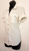 Basic Editions White Linen Blend Blouse size Medium Classic Style Shirt Top - $15.78