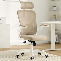 Ergonomic Office Chair with Headrest, Lumbar Support - White/Khaki - $106.99