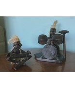 Vintage Pair of Carved Tiki Men Wild Drummers Grass SKirts  2 Drummers  - €30,95 EUR