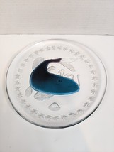 Fused Art Glass Plate Platter Blue Catfish Nautical Stars Shell - £16.21 GBP