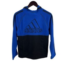 Adidas Boys Blue Micro Fleece Logo Hooded Pullover Size Medium New - $23.14