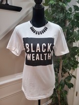 Swarthy Mystic Women White Solid 100% Cotton Crew Neck Black Wealth T Sh... - $30.00