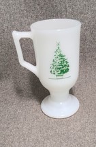 Christmas Tree Milk Glass Pedestal Footed Cup Mug Hot Cocoa Coffee - $7.60