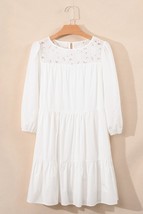 White Floral Lace Patchwork Bracelet Sleeve Tiered Mini Dress - $38.59