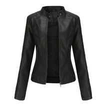 Women Leather Jacket 2023 Spring Autumn Black PU Leather Coat Stand-up Collar Mo - £39.97 GBP