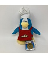 Disney Club Penguin Plush Pizza Chef Blue Stuffed Animal 8&quot; with Coin An... - £95.37 GBP