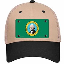 Washington State Flag Novelty Khaki Mesh License Plate Hat - £22.79 GBP