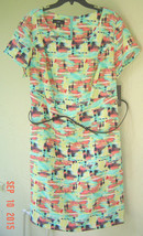 Nwt Agb Pink Green Printed Career Belted Sheath Dress Size 24 W $84 - £31.28 GBP