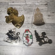 Vintage G. Duchin Brass Christmas Ornaments SKIER Scooter Carolers Sleigh Angel - £10.33 GBP