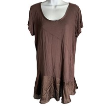 H by Bordeaux Satin Ruffle Tunic Top L Mocha Brown Short Sleeve T Shirt NEW - £14.78 GBP